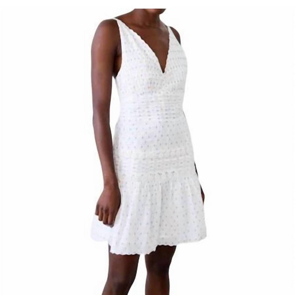 V-Neck White Eyelet Mini Dress